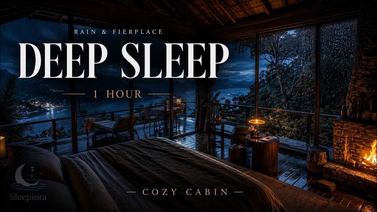 Rain & Fireplace Sounds for Sleep | Cozy Cabin | 1 Hour Deep Sleep | No Ads