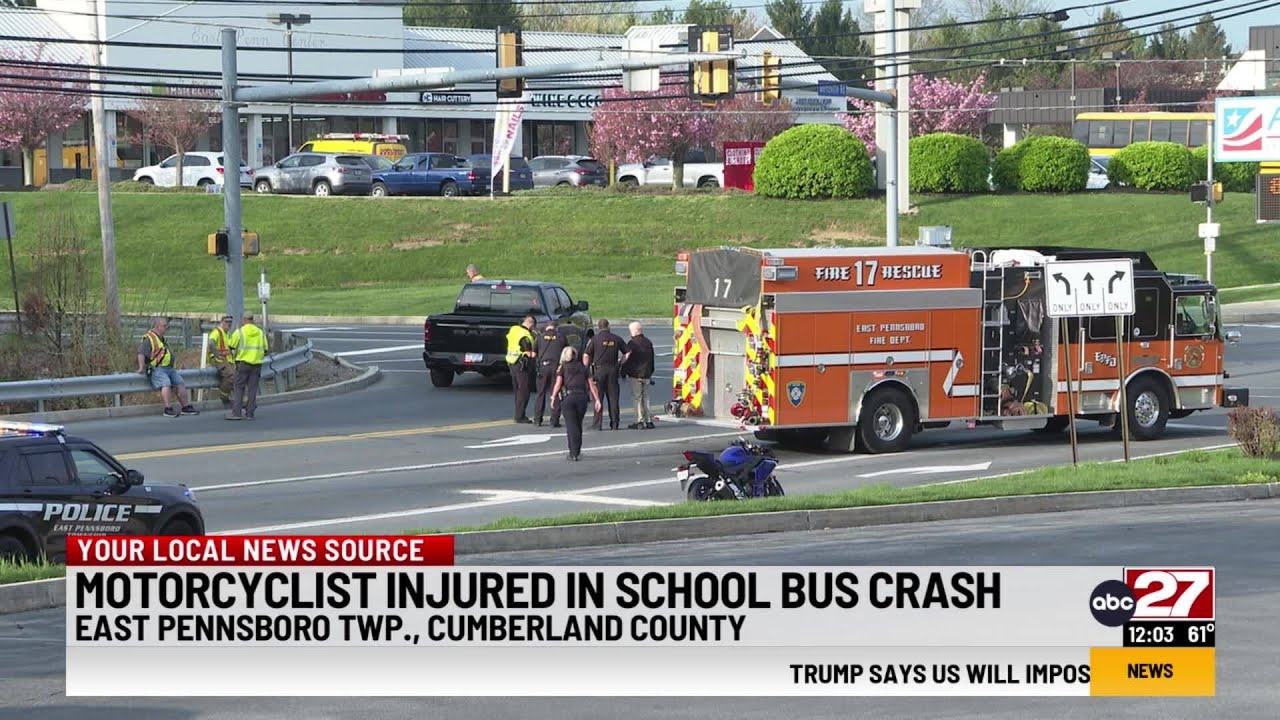 Motorcyclist injured in school bus crash