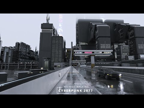 A Grey City Walk in the Rain – City Center to Wellsprings | Cyberpunk 2077 | 4K Path Tracing