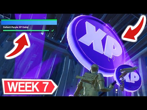 Collect Purple XP Coins (WEEK 7 Collect 4 Purple XP Coins Locations Guide - Fortnite)!