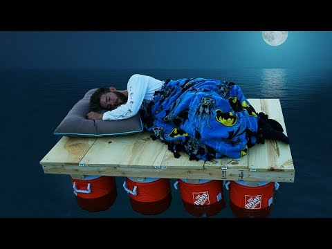 We Built Boats & Slept on them Overnight!! *DONT SINK SURVIVAL*