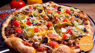 How To Make TACO PIZZA At Home (Easy Taco Pizza Recipe) - TASTYLICIOUS