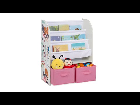 Bücherregal für Kinder mit Boxen Braun - Pink - Weiß - Holzwerkstoff - Textil - 63 x 80 x 30 cm