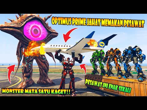 OPTIMUS PRIME JAHAT MEMAKAN PESAWAT! GTA 5 MODS TRANSFORMERS!