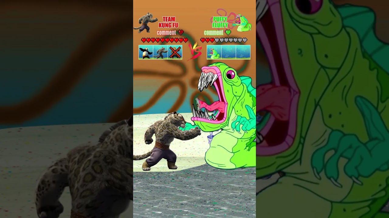 Puffy Fluffy (SpongeBob) VS Team Kung Fu (Kung Fu Panda) #meme #battle