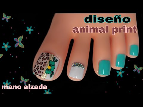 Diseño de uñas turquesa/idea de uñas con animal print y flor 🌸/#NailArt