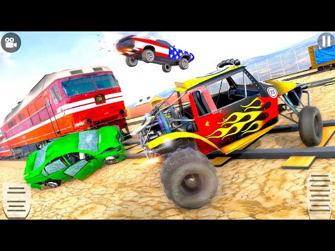 Train Prado Car Bus and Monster Truck Derby Demolition Simulator - Android Gameplay.