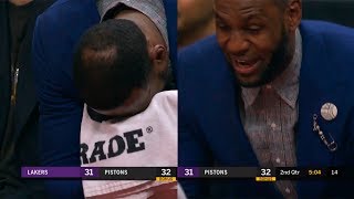 LeBron James have fun with Lonzo Ball &amp; cries with laughter on the bench | Lakers vs Pistons