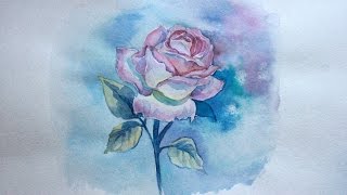 Смотреть онлайн Рисуем акварелью поэтапно нежную розу цветок