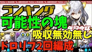 【パズドラ】究極の試行回数ゲームランキングダンジョン７周年記念杯吸収無効無しドロリフ2回編成【ランダン7周年記念杯】