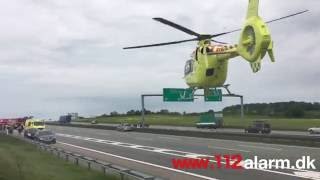 FUH med fastklemt. Motorvejen lige før afkørslen til Horsensvej.