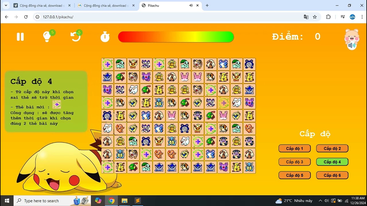 Download game Pikachu online code html – css – javascript