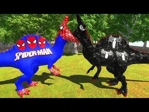 SPIDERMAN SPINOSAURUS VS VENOM FOREST DEATH RUN - Animal Revolt Battle Simulator