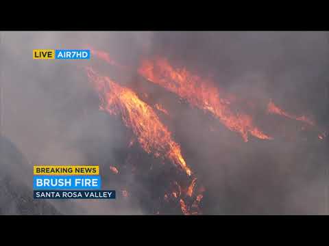 RAW VIDEO: Brush fire burning in hills of Ventura County's Santa Rosa Valley | ABC7