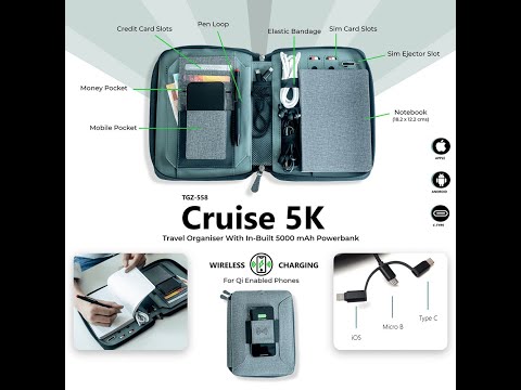 Leather cruise 5k travel organizr with 5000mah powerbank, fo...