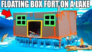 24 HOUR BOX FORT BOAT ON A LAKE!! 📦💧FISHING, HUGE WAVES, REAL SHOWER & 3:00AM SCARY ISLAND 😱