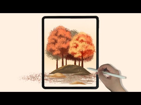 Autumn Trees Beautiful Fall Color Leaves in a Fall Scene iPad Procreate Drawing Digital Illustration