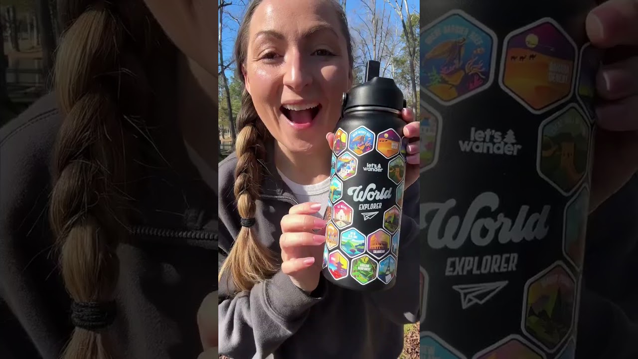 World Explorer Water Bottle + Stickers – Travel-Inspired Gear by Let’s Wander