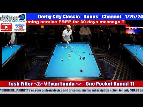 Derby City Classic - Josh Filler V Evan Lunda  - One Pocket Round 11 - 1/25/24