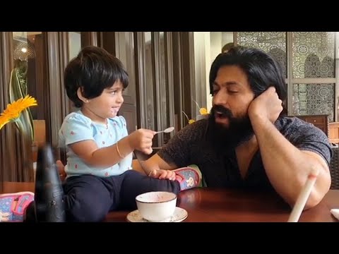 Rocking star Yash Daughter Ayraa Yash sharing ice Cream with Father Cute video | FIlmylooks
