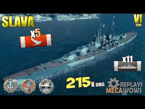 BattleShip Slava 5 Kills 215K Damage | World of Warships