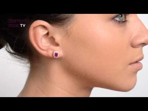 B3281 - Ruby 6 x 4mm And Diamond 9K Yellow Gold Earrings