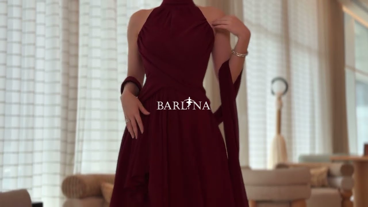 Burgundy dress with crisscross draping and a high neckline - XXL