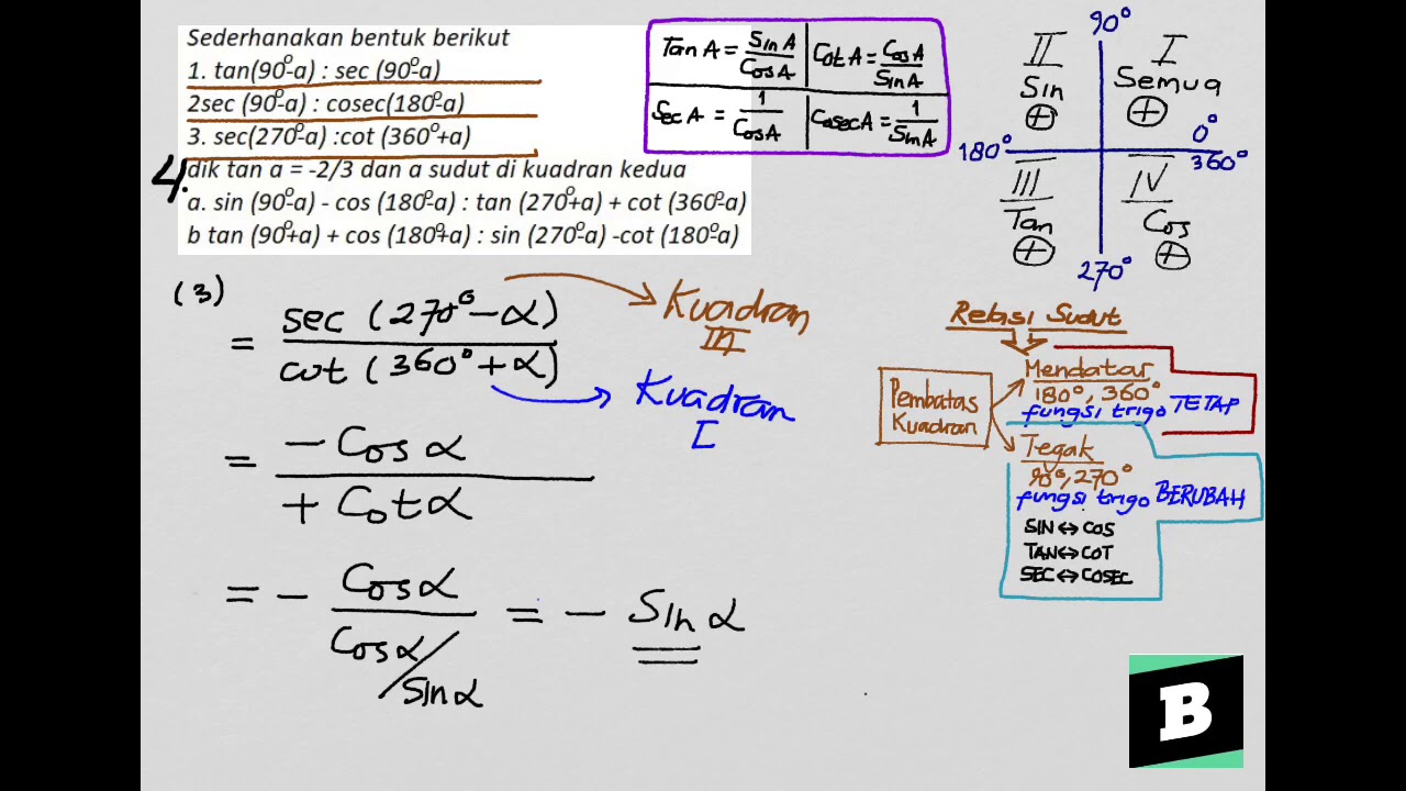 Sederhanakan bentuk berikut trigonometri berikut seperti tan sec cosec dan cot