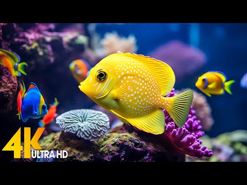 Aquarium 4K VIDEO(ULTRA HD)- Amazing Beautiful Coral Reef Fish, Relaxing Sleep Meditation Music #138