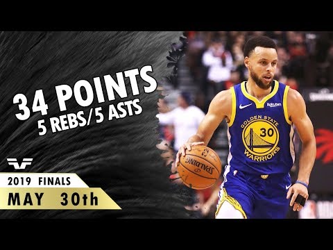 Stephen Curry - Game 1 - 2019 NBA Finals - Warriors vs Raptors - 34 Pts, 5 Rebs, 5 Asts