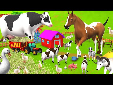 Giant Cow Horse Magical Tractor JCB Farm Animals Transportation 3D Barn Animals Compilation Videos