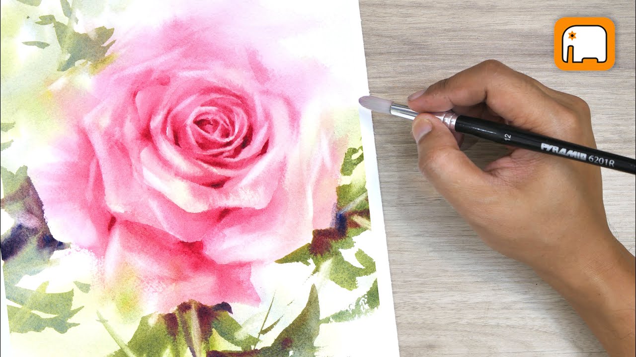 Cómo pintar HERMOSA ROSA ROSA SIN DIBUJAR Tutorial de acuarela Demostración