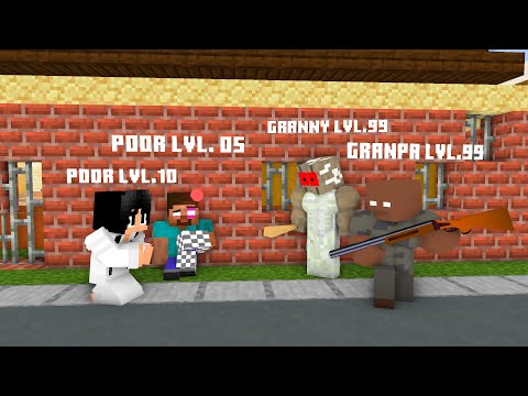 Minecraft, Poor Beggar ALEX & HEROBRINE VS LVL 99 GRANNY & GRANDPA