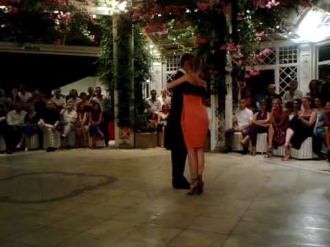  Andrea Misse  and  Javier Rodriguez  are  dancing  to  the  milonga  "  Milonga del Recuerdo  "