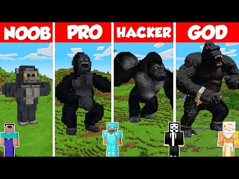 King Kong Statue Build Battle Challenge - Noob vs Pro vs Hacker vs God - Minecraft Animation