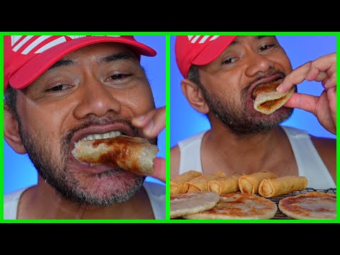 Korean Taro Pancakes with Spring Rolls | ASMR VEGAN MUKBANG | REAL EATING SOUNDS | PitaEats.