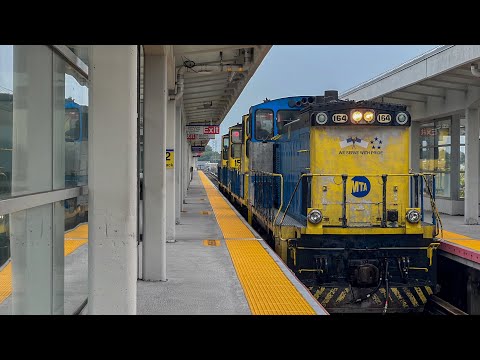 LIRR 164 leads 4 engine power move through Hicksville with new repaint!