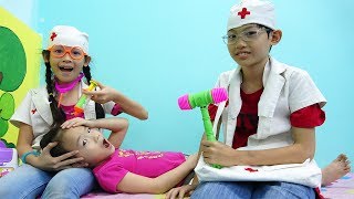 Kids doctor pretend play and healthcare for family