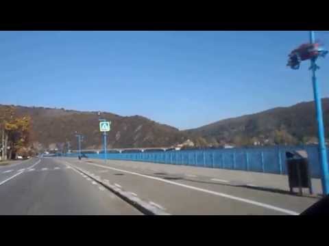Driving  in Orsova on the left bank of the River Danube,on DN 57