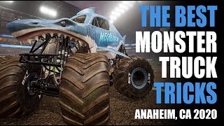BEST MONSTER TRUCK TRICKS - MONSTER JAM, GRAVE DIGGER 2020, ANAHEIM, CALIFORNIA nose stands, flips.