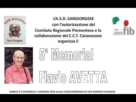 Bocce : Programma Quarti di Finale - Memorial Flavio Avetta - Boccidromo San Giorgio (TO) - 05/01/25