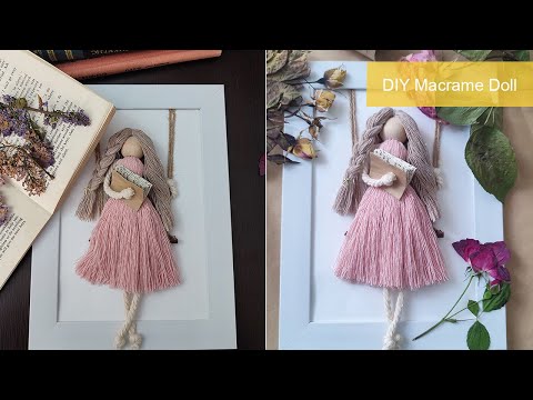 DIY How to make a macrame doll in a frame l Makrome kız yapımı