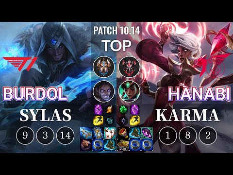 T1 Burdol Sylas vs TLN Hanabi Karma Top - KR Patch 10.14