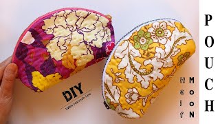 How to make a pouch/Half Moon Zipper pouch/Making pattern/Hand Sewing
