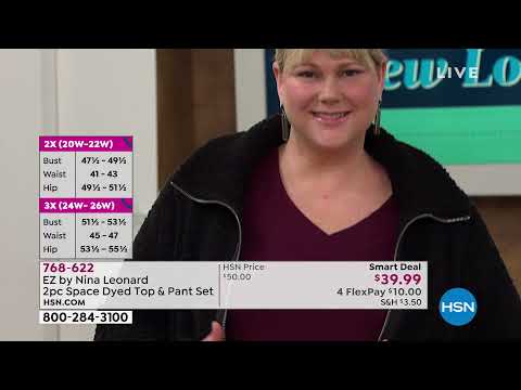 EZ by Nina Leonard 2piece Space Dyed Top   Pant Set