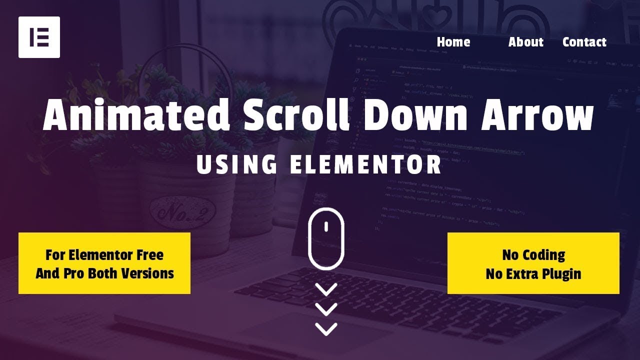 Animated scroll down arrow icon with elementor and css