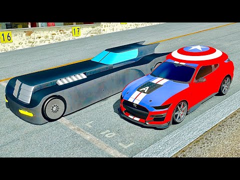 Captain America Ford Mustang Shelby 500 vs Batmobile DC Comics - Drag Race 10 KM
