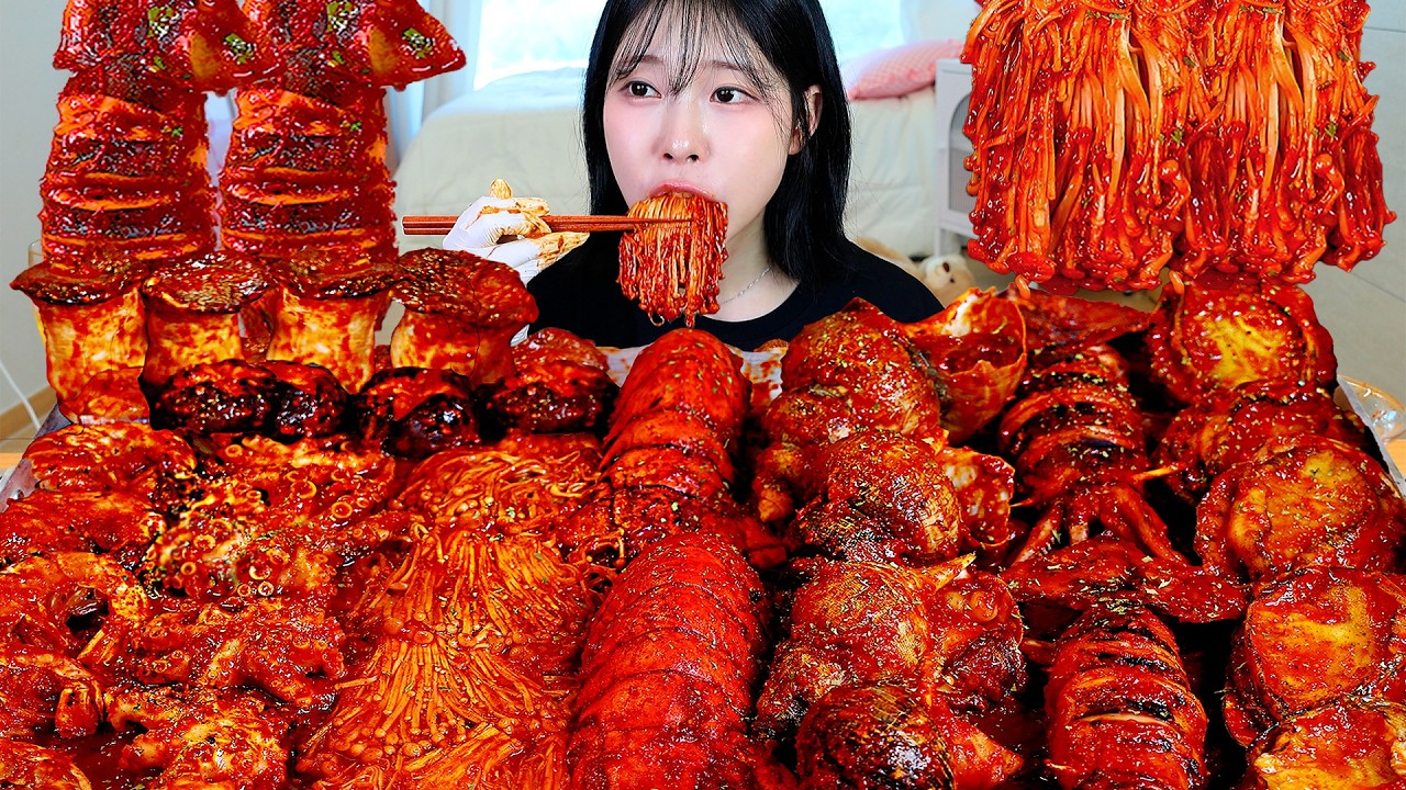 ASMR MUKBANG| 직접 만든 매운 대왕 버섯 해물찜 씨푸드 보일 (랍스터, 새우, 오징어, 전복) 먹방 & 레시피 SEAFOO