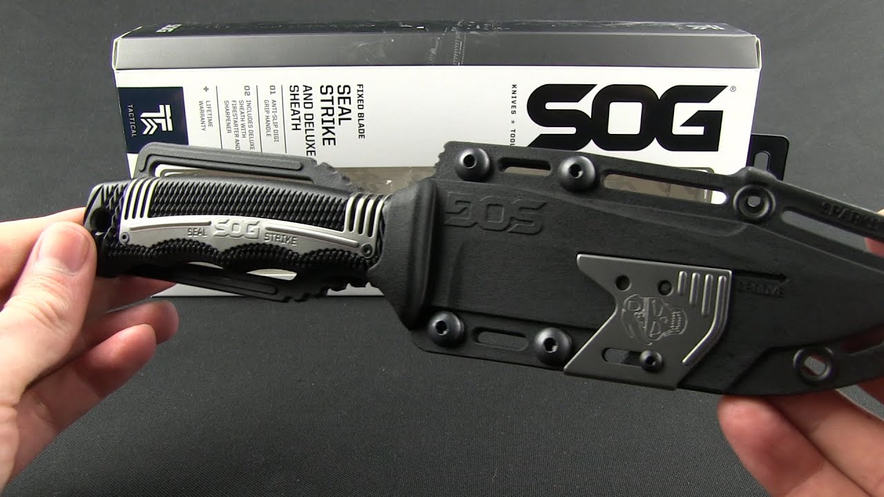 SOG Seal Strike Fixed Blade + Deluxe Sheath (4.875" TiNi Black Serr) SS1003