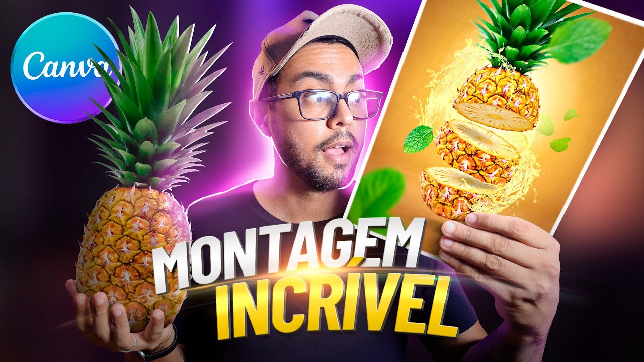 👀 Olha essa MONTAGEM no CANVA! Aprenda Fazer uma Incrível Composição de Abacaxi com Hortelã